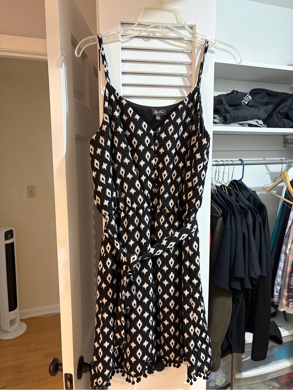Lily Rose Black & White Printed Tie-Waist Mini Dress